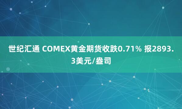 世纪汇通 COMEX黄金期货收跌0.71% 报2893.3美元/盎司