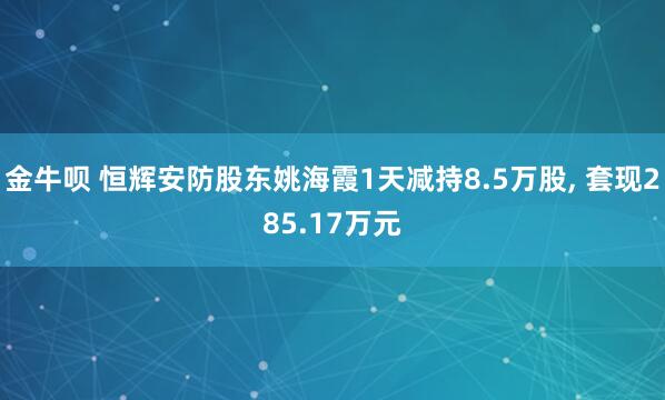 金牛呗 恒辉安防股东姚海霞1天减持8.5万股, 套现285.17万元